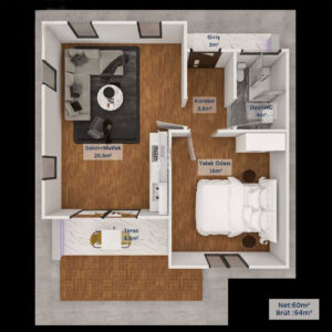 64 Metrekare Betonarme Ev 9 64mt2 kat plani