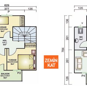 86metrekare iki katli prefabrik ev plani